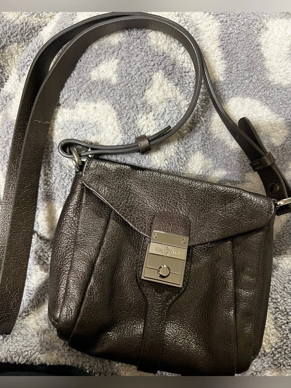 Cole Haan Dark Brown Pebbled Leather Crossbody with Silver Hardware